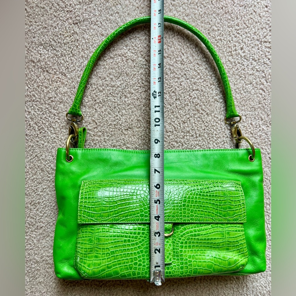 Genuine Leather Mock Croc Accent Shoulder Bag - Picture 7 of 9